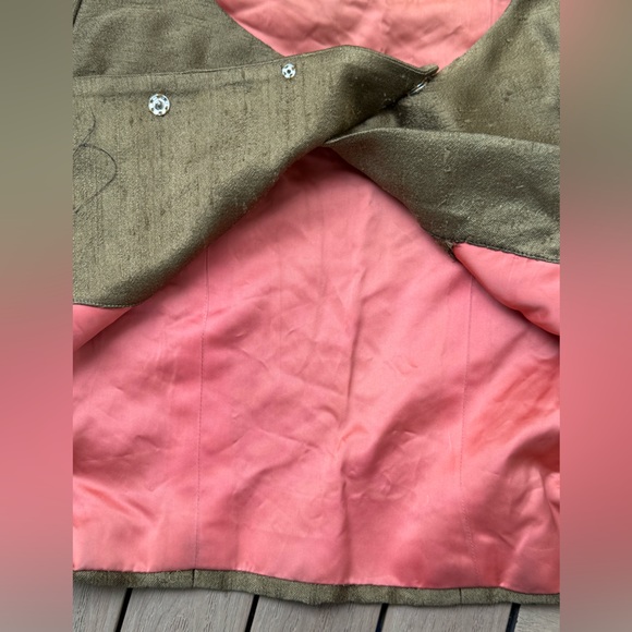 1960 cropped jacket olive green textured short sleeve silk - Picture 7 of 7